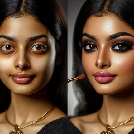 девушка с макияжем и без
